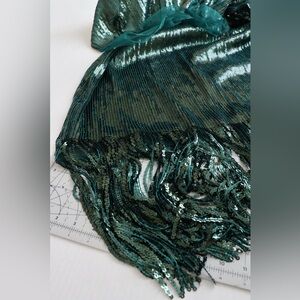 Green sequin tassel fabric